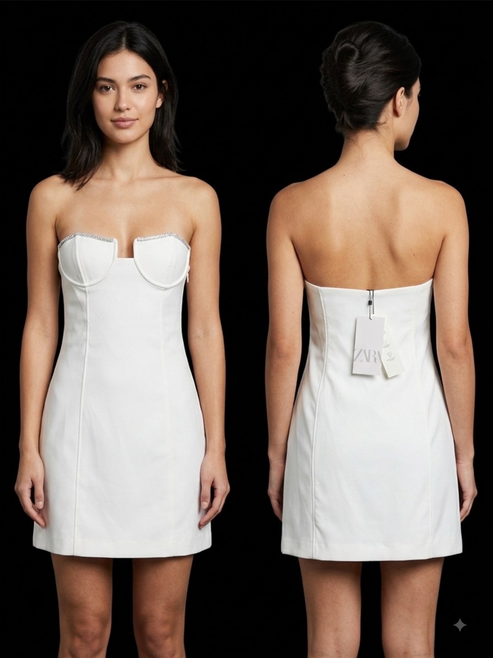 Zara White Strapless Mini Dress with Sculpted Bust